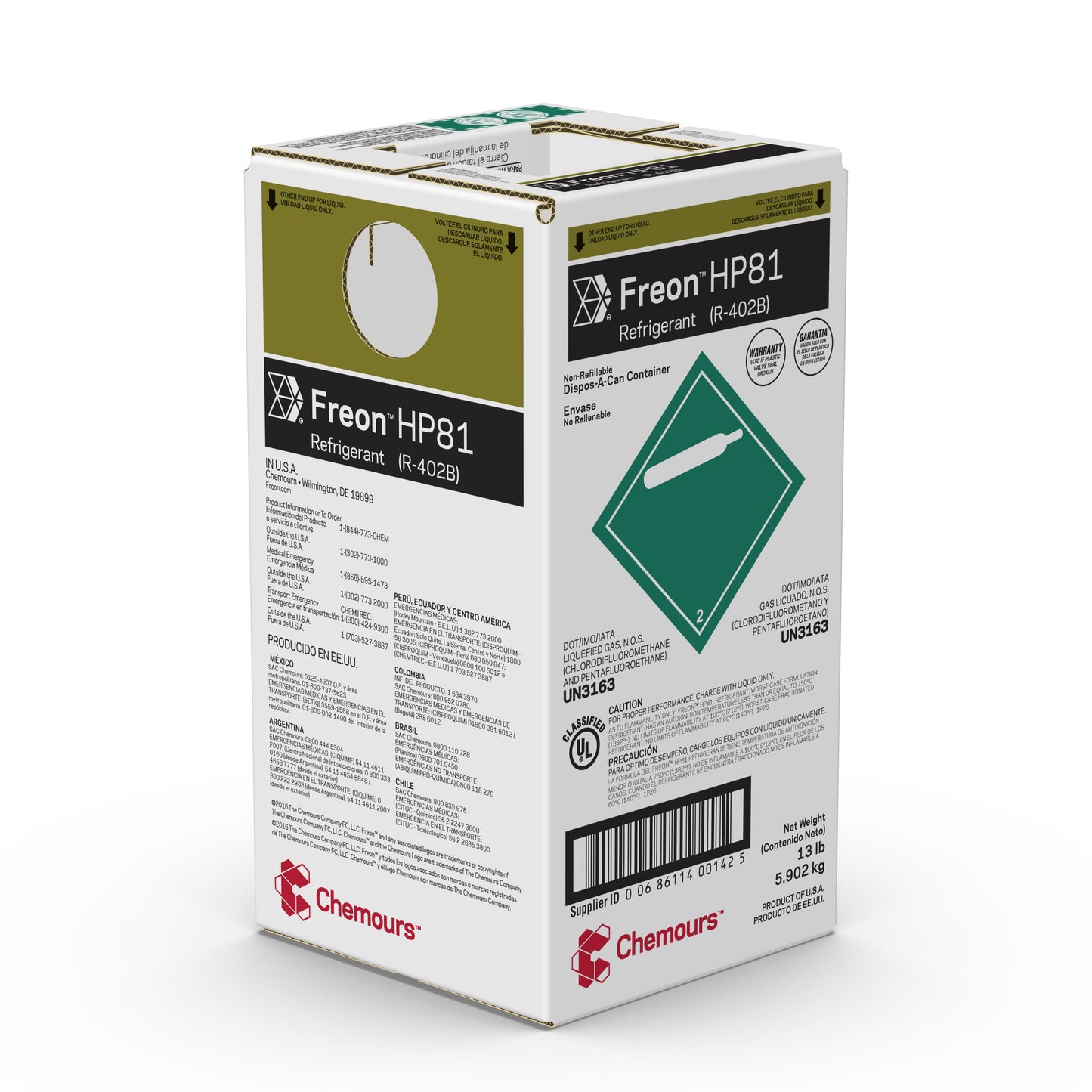 Fluido Gás Refrigerante HP81 R402B 5,902kg ONU3163 | Chemours